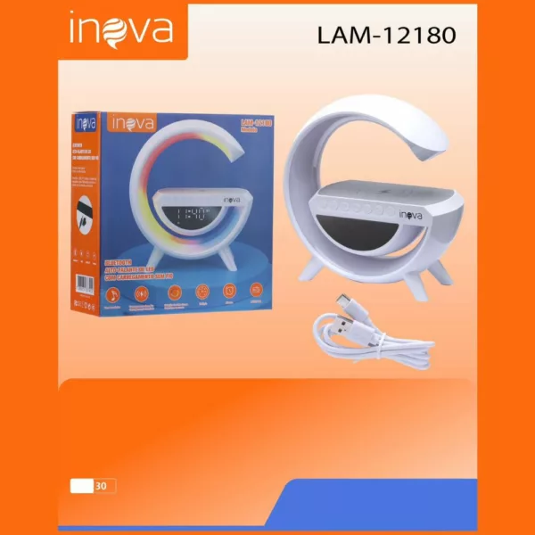 Luminaria RGB C/caixa de SOM Relógio e Carregador Indução Inova Lam-12180